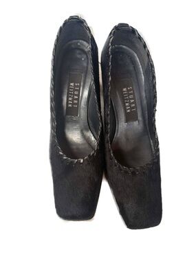 Stuart Weitzman Black Haircalf Square-Toe Pumps